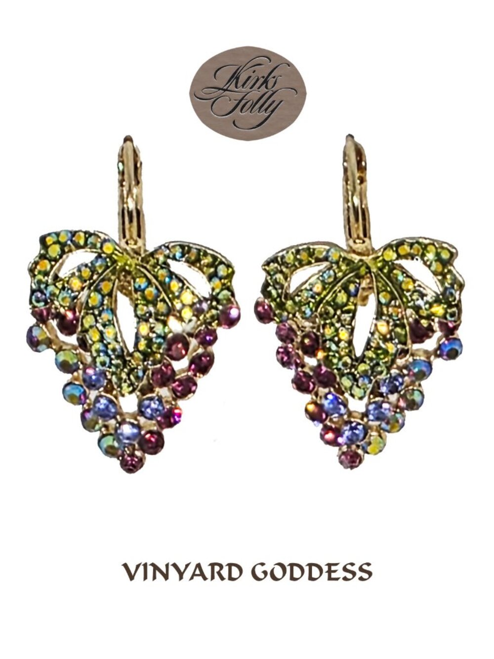 Kirks Folly VINYARD GODDESS Crystal Aurora Borealis Earrings Goltone